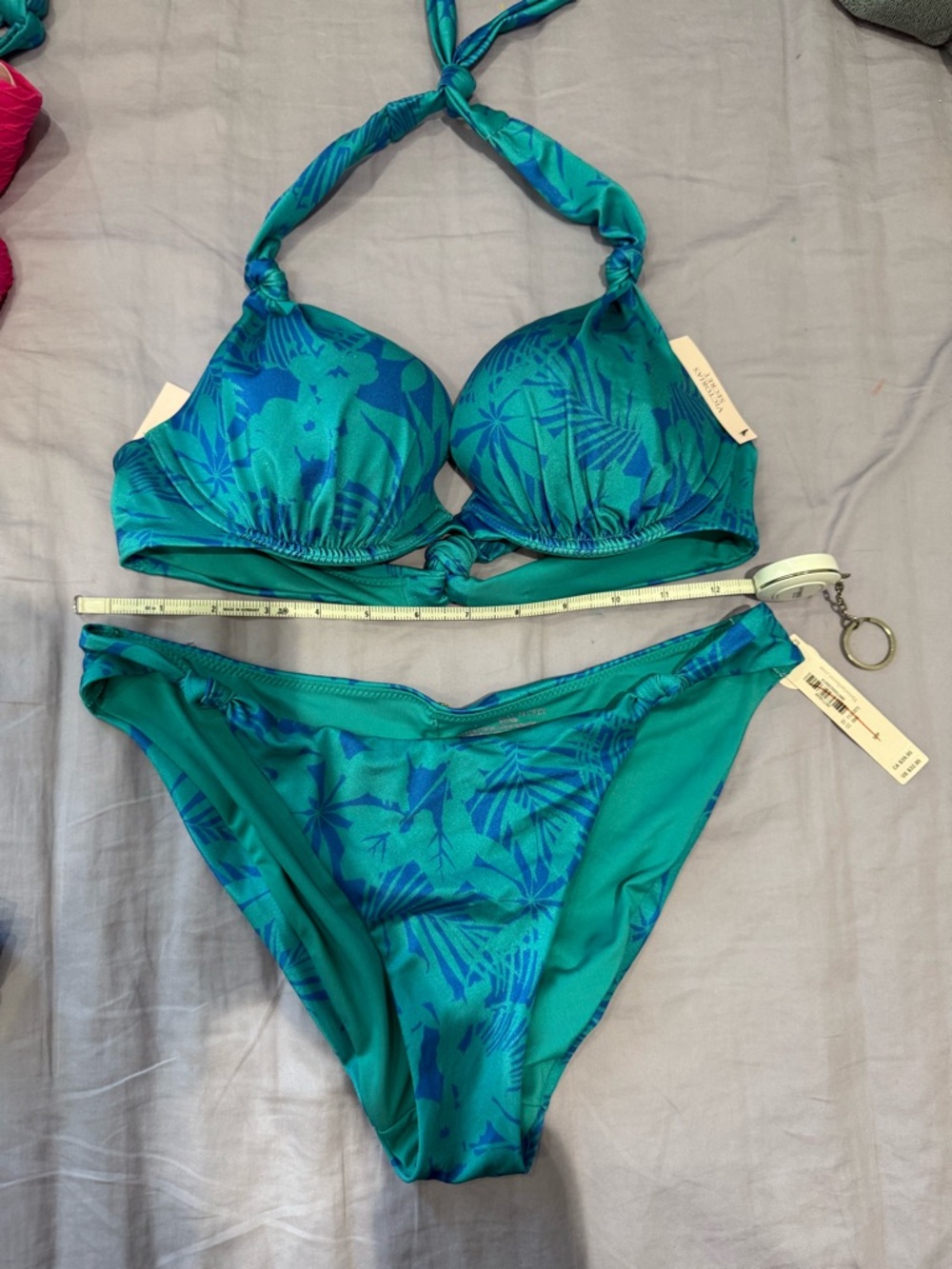 Victoria's Secret Teal & Blue Tropical Halter Bikini Set 34C/S